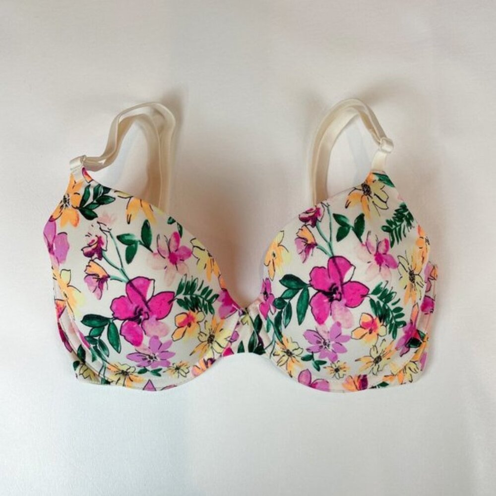 NWOT Victoria's Secret PINK Bra 32DD Wear Everywhere T-Shirt Floral B1067
